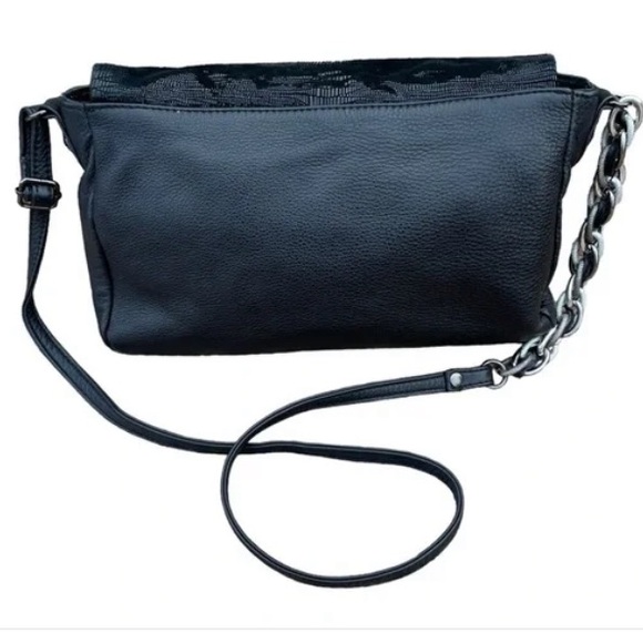 🔥Elliott Lucca Black Leather faux calf hair crocodile print half chain Bag - Picture 4 of 5